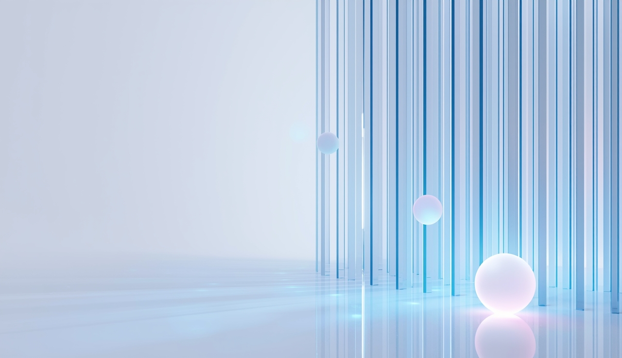 Abstrakt ljus 3D-visualisering med glasformar i blått och cyan